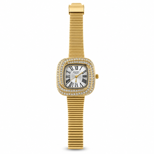 Watches Gold-Tone Square Dial Crystal Studded Bezel Bracelet Watch for Women