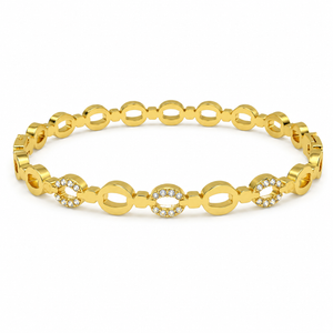 Gold Crescent Moon Diamond Oval Kada for Women | Curved Stone Stainless Steel Ladies Bangle | Celestial Festive Jewellery