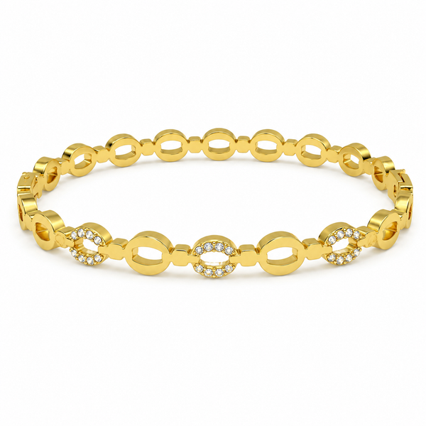 Gold Crescent Moon Diamond Oval Kada for Women | Curved Stone Stainless Steel Ladies Bangle | Celestial Festive Jewellery - House of Viya