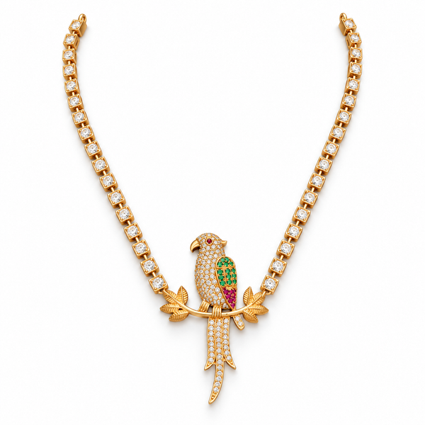 Gold plated CZ square-link chain with parrot pendant