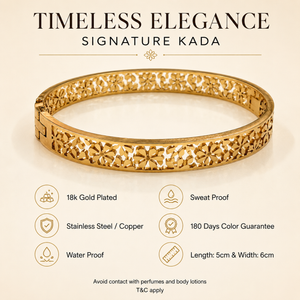 Kadas Gold-Tone Floral Cutwork Design Kada Bangle for Women