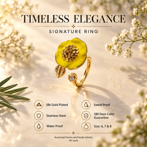 Rings Gold-Plated Yellow Enamel Floral Designer Ring