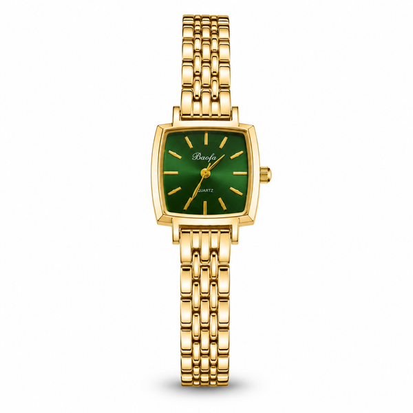 Watches Gold-Tone Square Green Dial Woven Mesh Bracelet Watch for Women - House of Viya