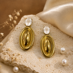 Earrings Gold-Tone Peridot White Stone Oval Drop Earrings - House of Viya