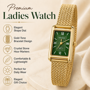 Watches Gold-Tone Rectangular Green Dial Roman Numeral Mesh Bracelet Watch for Women