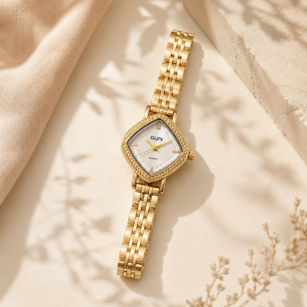 Watches Gold-Tone Cushion Dial Crystal Studded Bracelet Watch for Women - House of Viya