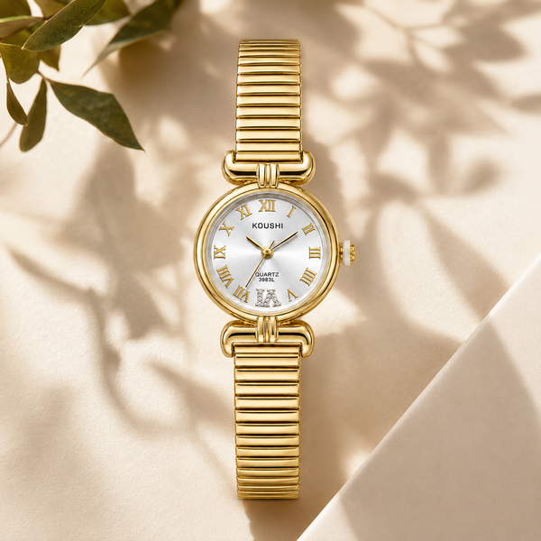 Watches Gold-Tone Round Dial Roman Numeral Bracelet Watch for Women