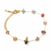 Gold Plated Multi-Colour Natural Stone Chip Dual Strand Delicate Chain Bracelet with Lobster Clasp