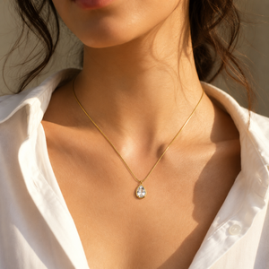 Chain 18K Gold-Plated Delicate Chain with Teardrop White Stone Pendant - House of Viya