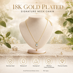 Chain 18K Gold-Plated Fine Chain with Oval White Stone Pendant - House of Viya