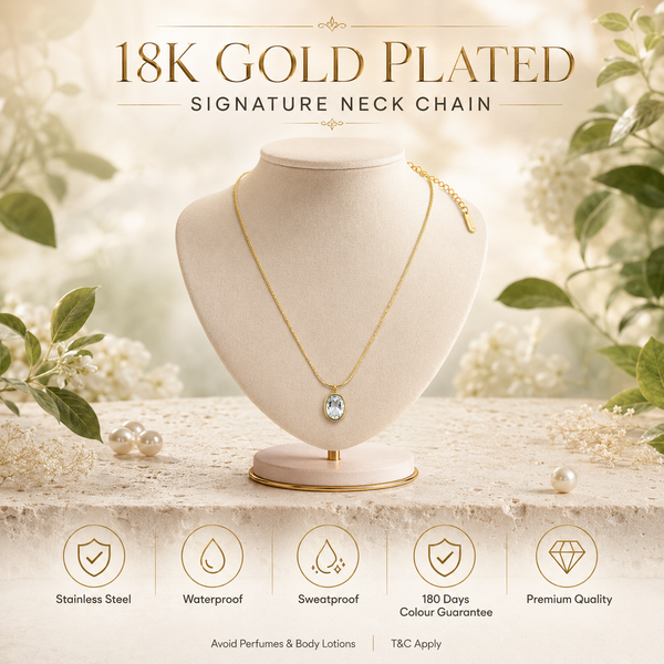 Chain 18K Gold-Plated Fine Chain with Oval White Stone Pendant - House of Viya