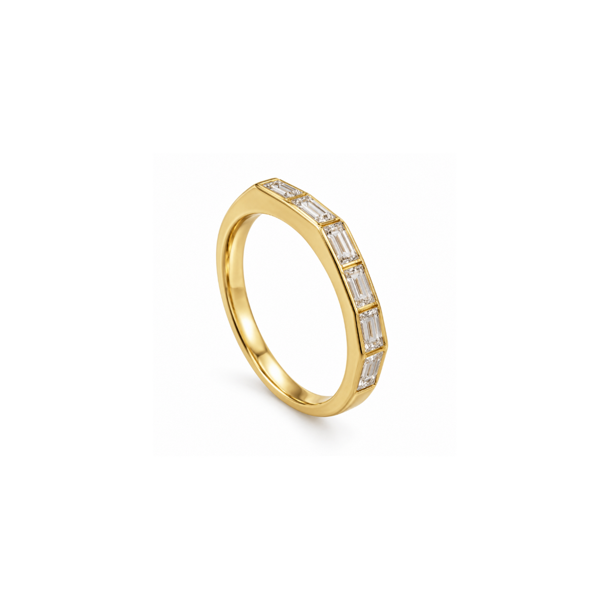 Rings Dual-Tone Polished White Stone Wide-Band Ring