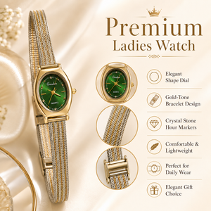 Watches Two-Tone Barrel Green Dial Mesh Bracelet Watch for Women