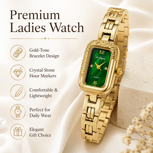 Watches Gold-Tone Rectangular Green Dial Bracelet Watch for Women - House of Viya