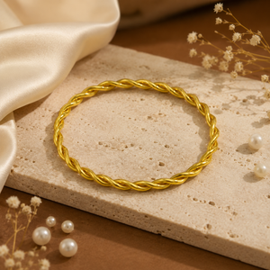 Kadas Gold-Tone Twisted Rope Design Thin Kada Bangle for Women
