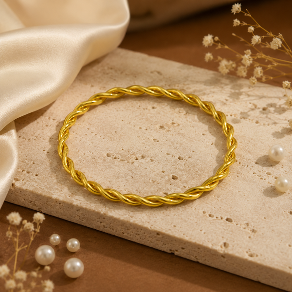 Kadas Gold-Tone Twisted Rope Design Thin Kada Bangle for Women - House of Viya