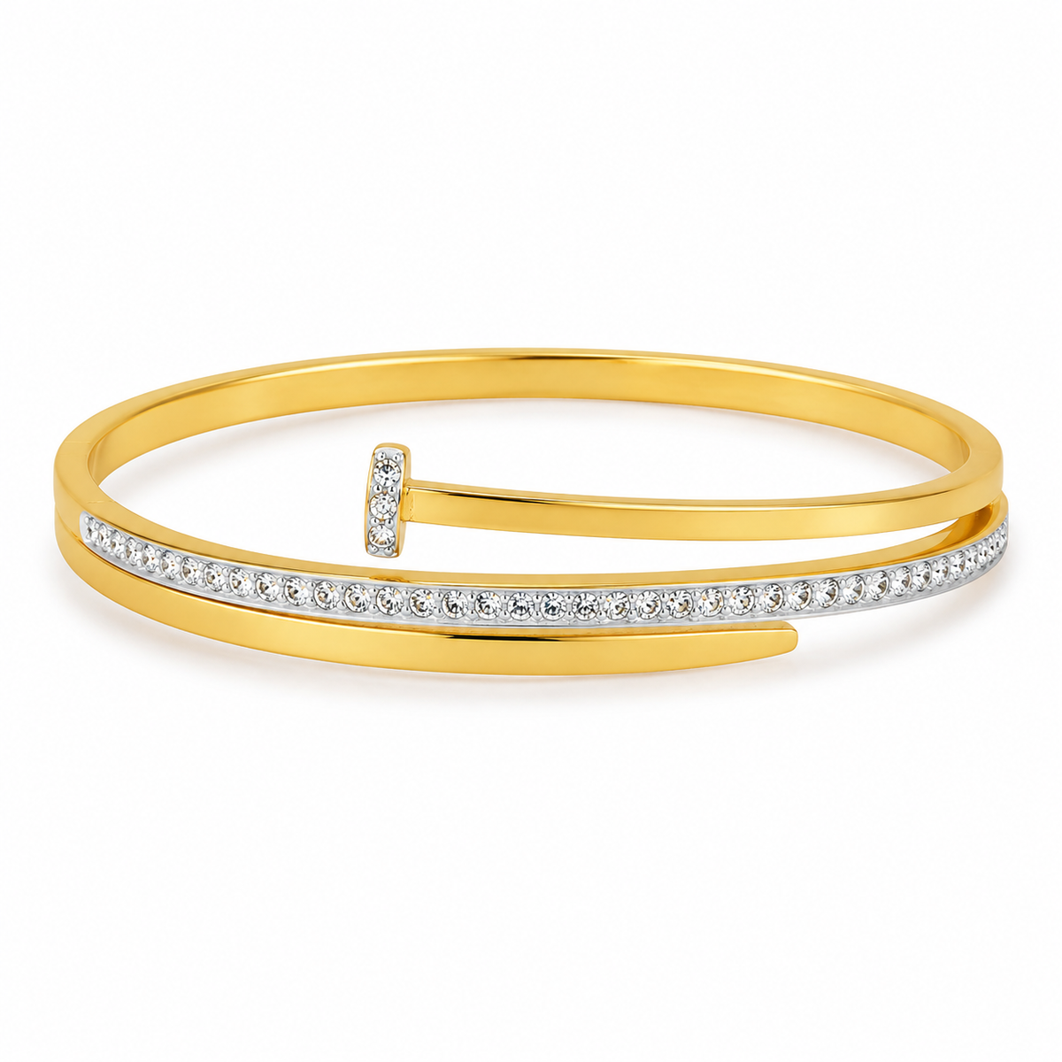 Kadas Gold-Tone Stone-Studded Kada with Textured Band for Women