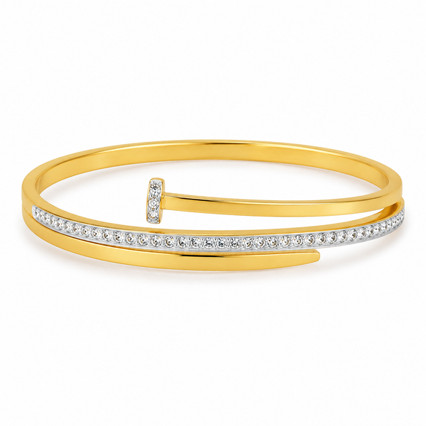 Kadas Gold-Tone Stone-Studded Kada with Textured Band for Women - House of Viya