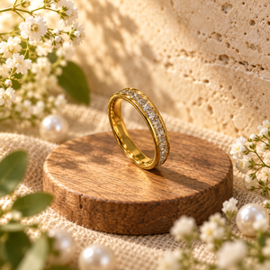 Rings Dual-Tone Polished White Stone Minimal Ring