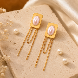 Earrings Gold-Tone Shield Shape Stone Drop Earrings - House of Viya