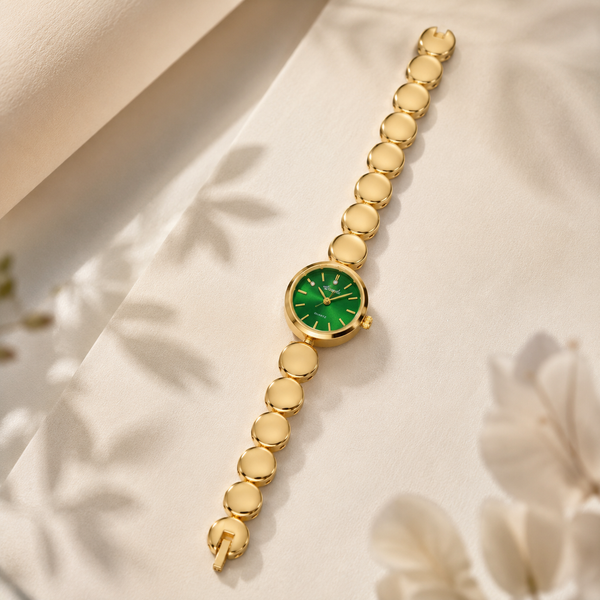 Watches Gold-Tone Green Round Dial Beaded Bracelet Watch for Women - House of Viya