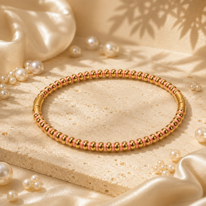 Kada Gold-Tone Stainless Steel Bamboo Collection Pink Stone-Studded Design