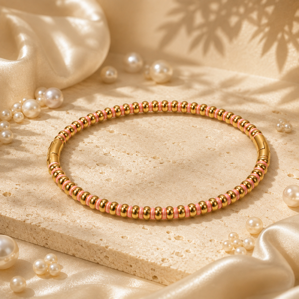 Kada Gold-Tone Stainless Steel Bamboo Collection Pink Stone-Studded Design - House of Viya