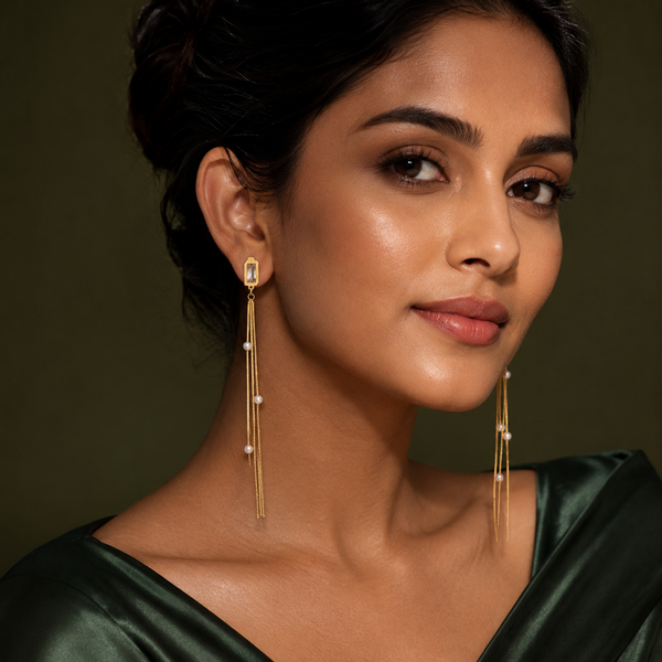 Earrings Gold-Tone Diagonal Bar Linear Stone Earrings - House of Viya