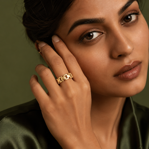 Anti tranish Gold plated Brick link Ring for adults - 1PC