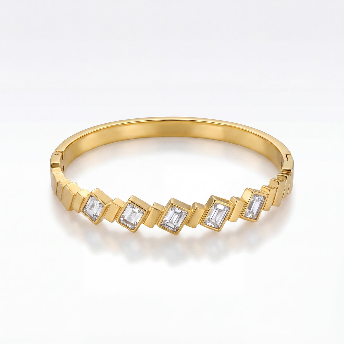 Diagonal Baguette CZ Slim Baby Kada Bangle | Gold Plated Stackable Statement Bracelet for Women