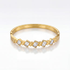 Diagonal Baguette CZ Slim Baby Kada Bangle | Gold Plated Stackable Statement Bracelet for Women