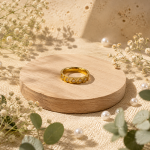 Anti tranish Gold plated Square with CZ stone Rings for adults - 1PC