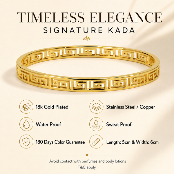 Kadas Gold-Tone Designer Kada with Engraved Geometric Pattern for Women - House of Viya