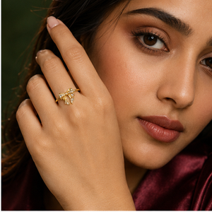 Anti tranish Gold plated Bow with CZ stone Rings for adults - 1PC
