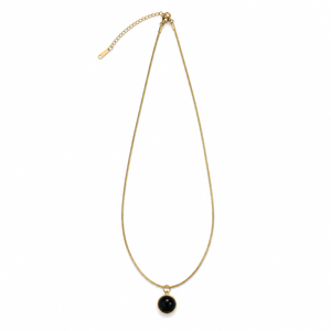 Chain 18K Gold-Plated Minimal Chain with Round Black Pendant - House of Viya