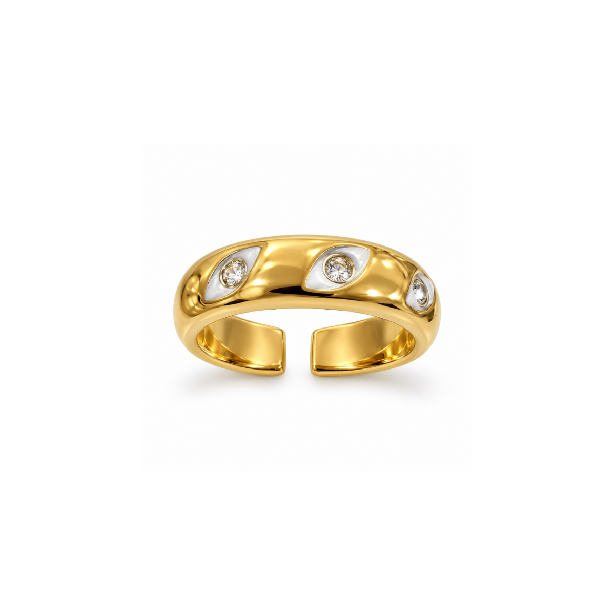 Rings Dual-Tone Polished White Stone Solitaire Ring