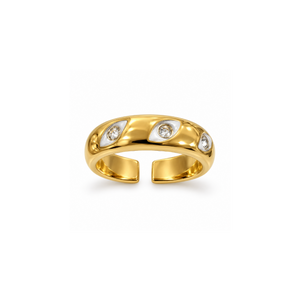 Rings Dual-Tone Polished White Stone Solitaire Ring