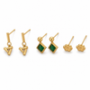 Earrings Open Triangle Drop, Emerald Square & Floral Crown Stud Earrings Set of 3 Pairs