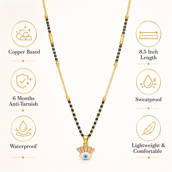 KZ Gold Plated Evil Eye CZ Mangalsutra for Women Black Bead Chain Lucky Charm Pendant FS - House of Viya