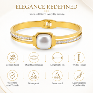 Gold Princess Panel Diamond Oval Kada for Women | Square Stone Panel Stainless Steel Ladies Bangle | Bold Design Jewellery