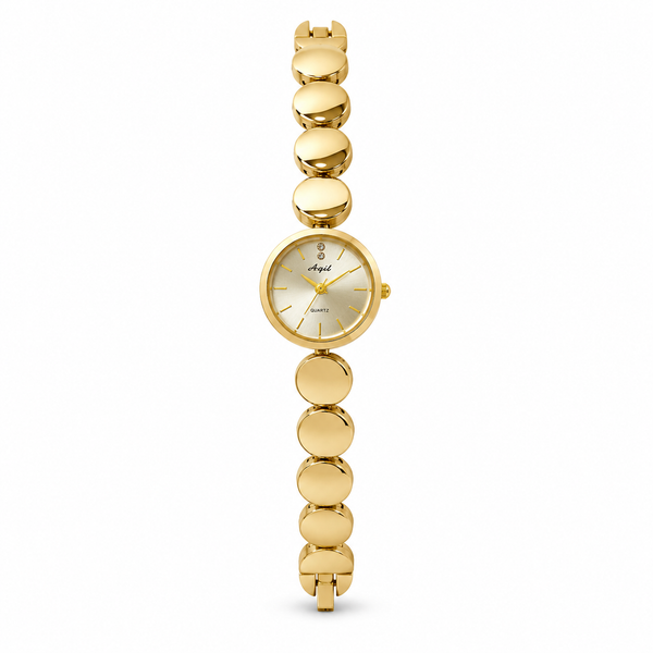 Watches Gold-Tone Round Dial Beaded Bracelet Watch for Women - House of Viya