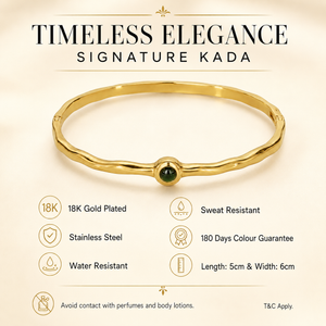 Kadas Gold-Tone Polished Finish Green Stone-Accented Slim Kada for Women