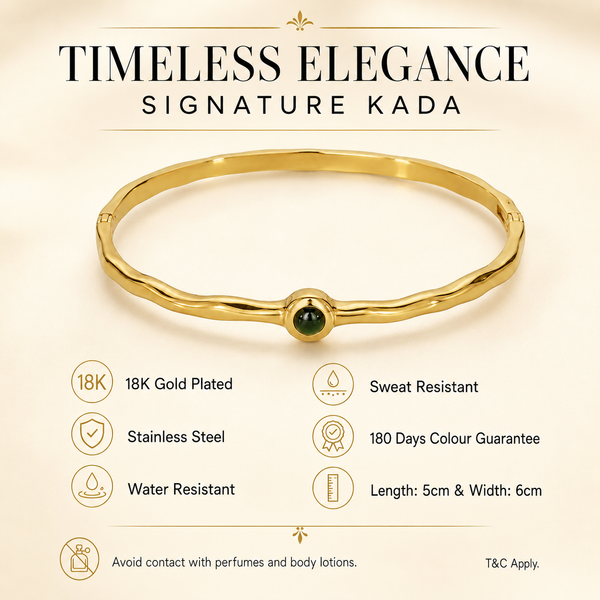 Kadas Gold-Tone Polished Finish Green Stone-Accented Slim Kada for Women - House of Viya