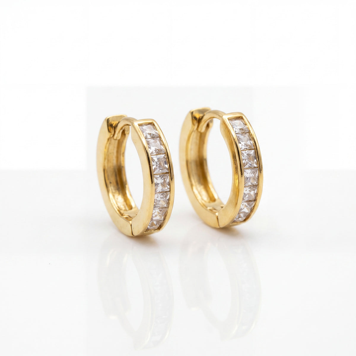 Gold Plated Channel Set CZ Pave Huggie Hoop Earrings