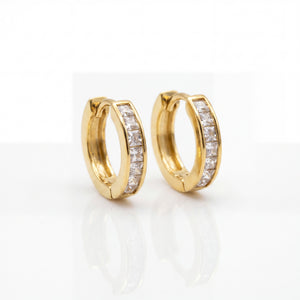 Gold Plated Channel Set CZ Pave Huggie Hoop Earrings