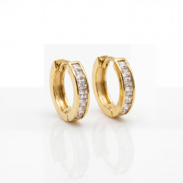 Gold Plated Channel Set CZ Pave Huggie Hoop Earrings