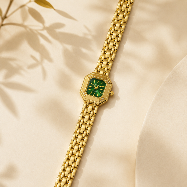 Watches Gold-Tone Square Green Dial Panther Bracelet Watch for Women - House of Viya