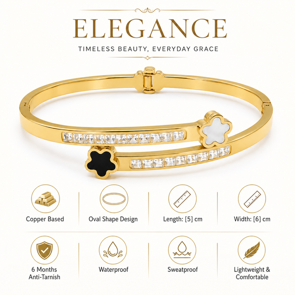 Gold Burnish Set Diamond Oval Kada for Women | Flush Set Stone Stainless Steel Ladies Bangle | Ultra Smooth Festive Jewellery - House of Viya