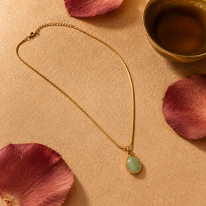 Chain 18K Gold-Plated Fine Chain with Sage Green oval Pendant - House of Viya