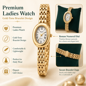 Watches Gold-Tone Oval Dial Roman Numeral Bracelet Watch for Women